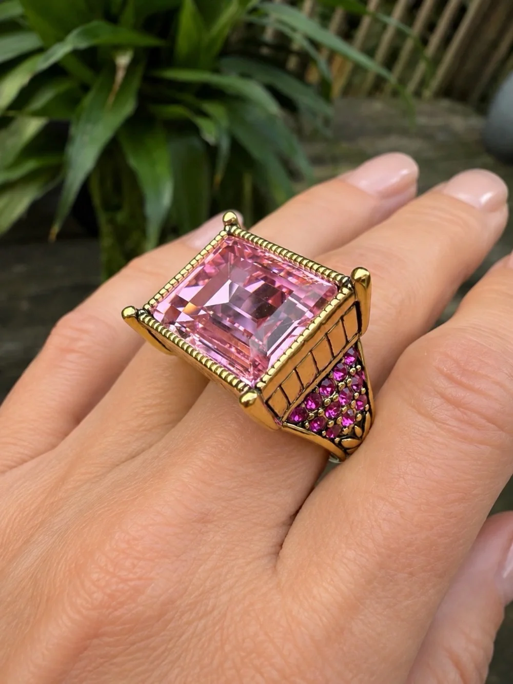 Heidi Daus Statement Ring – Oversized Blush Pink Crystal & Fuchsia Pavé *Size 9